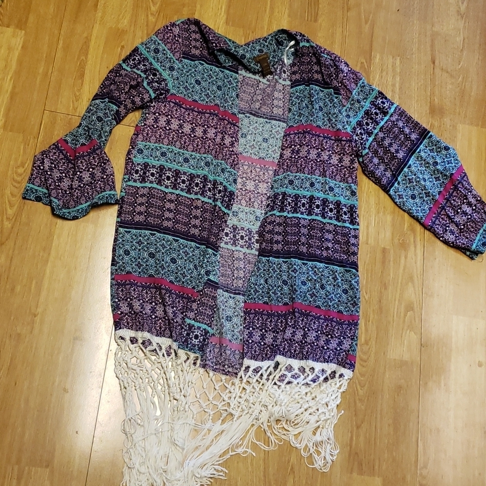 Copper Key fringed boho kimono sz S/M